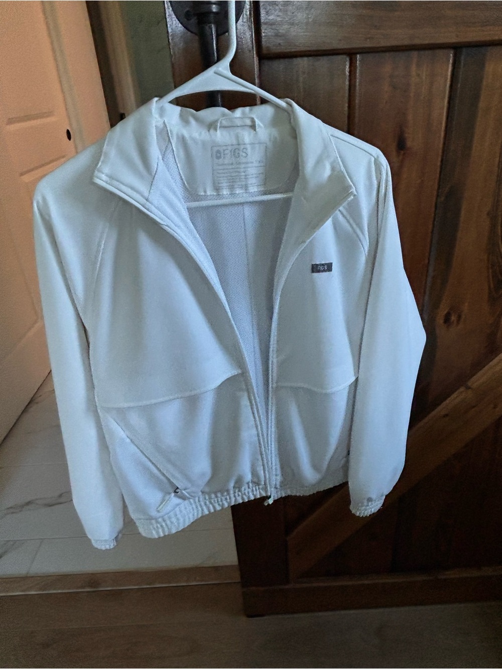 FIGS White Zip-Front Bomber Jacket